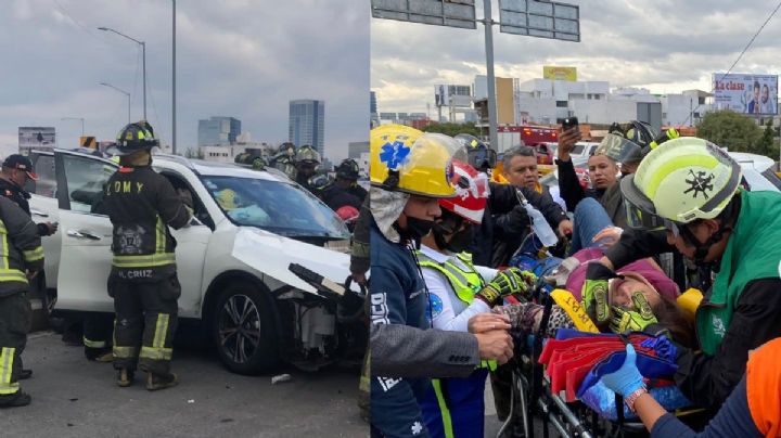 VIDEO Mujer queda prensada en camioneta tras fuerte choque en Mixcoac