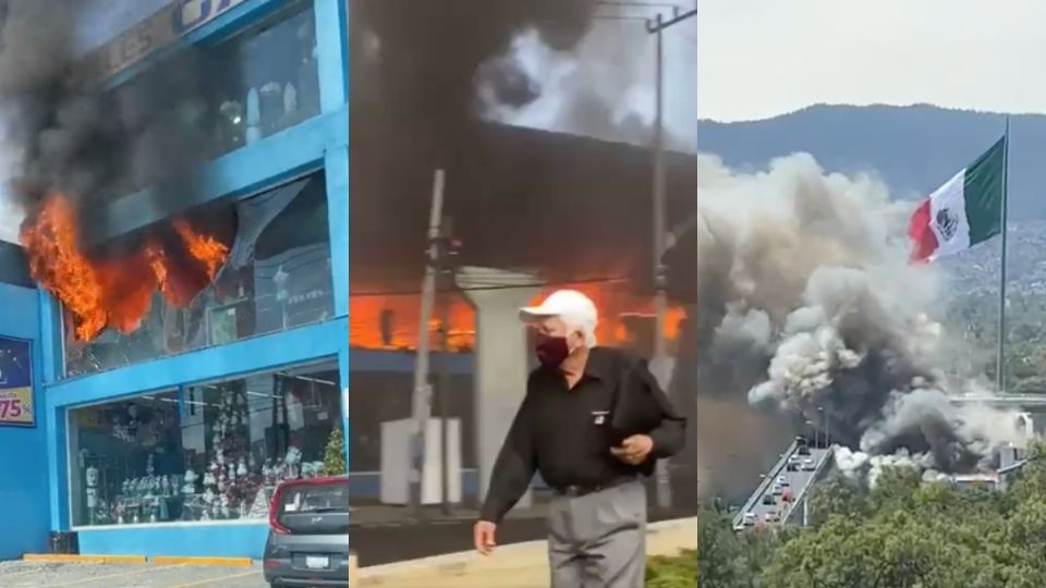 VIDEOS Fuerte incendio consume tienda en Periférico y San Jerónimo. Foto: Capturas