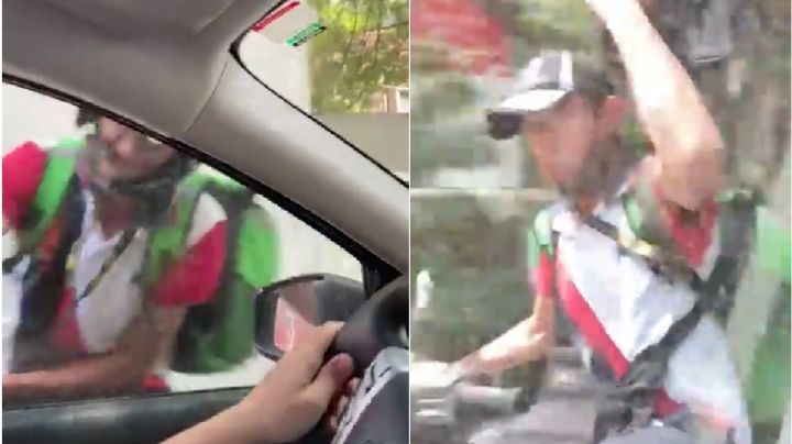 VIDEO ¿Montachoques? Captan a repartidor de Uber golpeando auto en Polanco