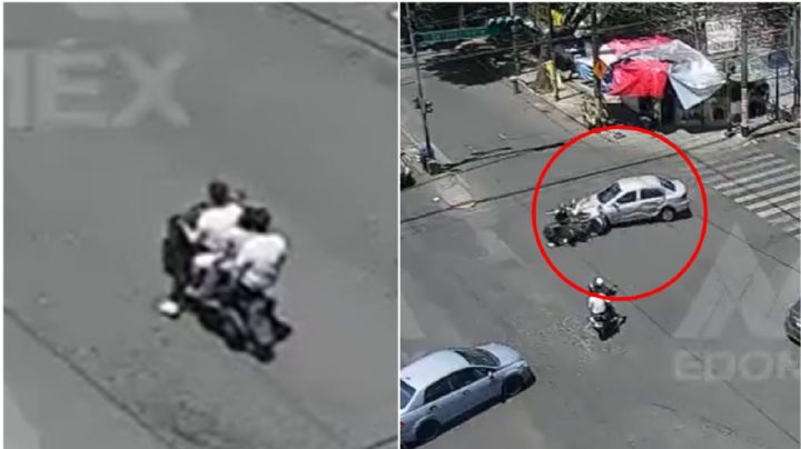 VIDEO ¡Sin casco! Familia en motocicleta choca contra auto en Naucalpan