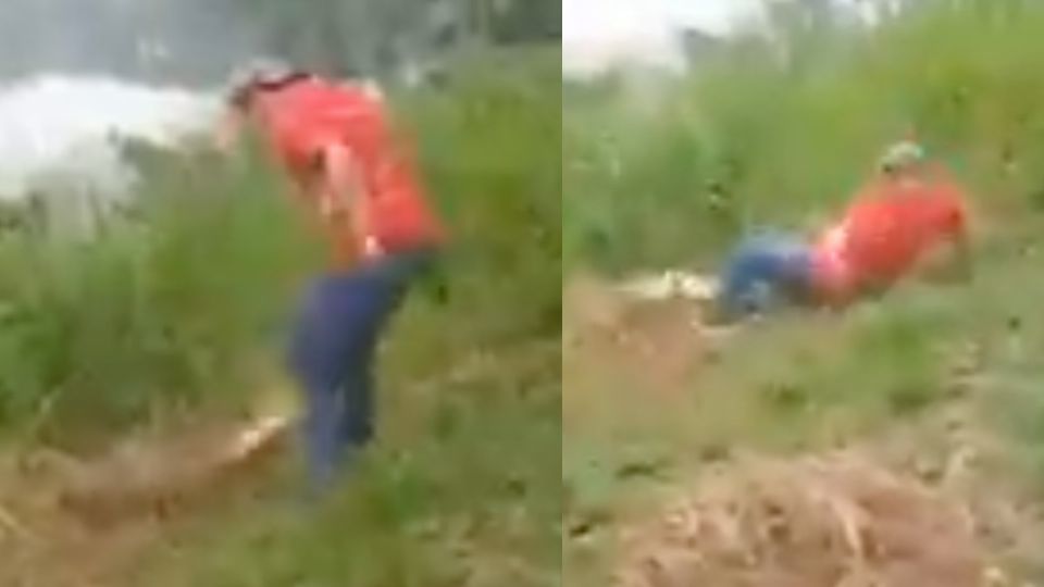 VIDEO Hombre es mordido por cocodrilo en Tabasco. Foto: Captura