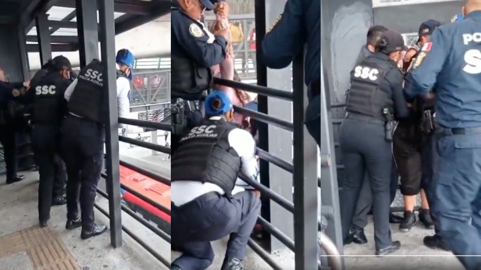 VIDEO Policías evitan suicidio de mujer en Metrobús CDMX. Foto: Especial