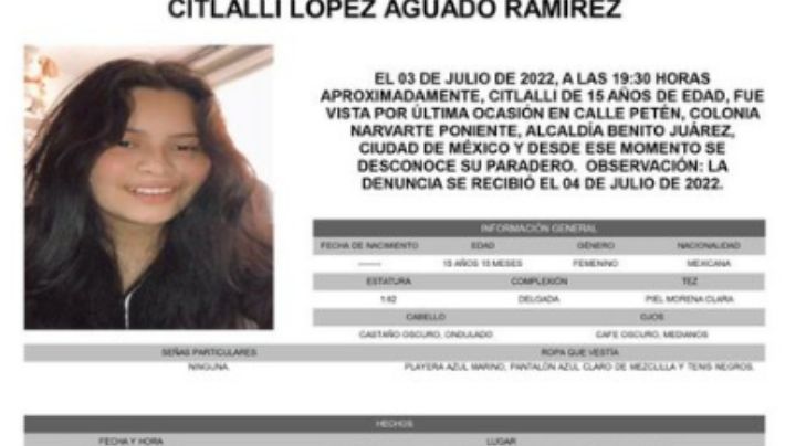 Buscan a Citlali, adolescente de 15 años desaparecida en CDMX