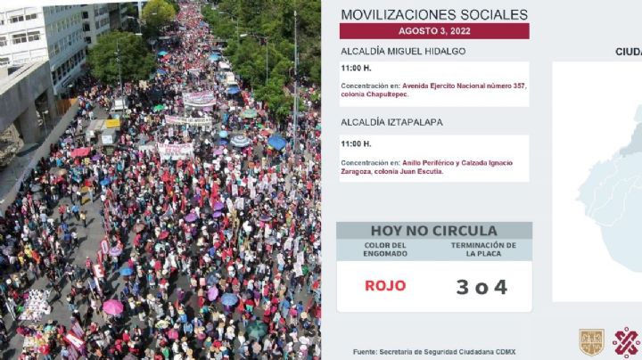 ¿Cuáles son las manifestaciones que habrá este miércoles 3 de agosto?