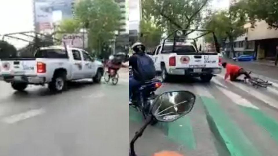 VIDEO Supuesta patrulla atropella a ciclista en Insurgentes y huye. Foto: Captura