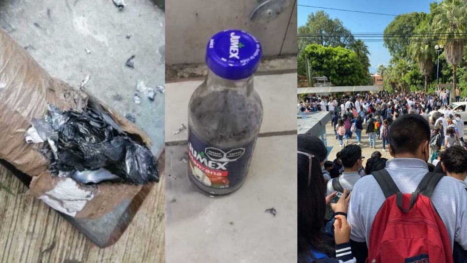 Explotan 2 bombas caseras Molotov en la Universidad de Morelos. Foto: Especial